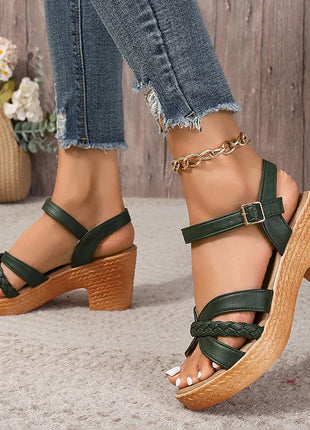 Women's Braided High Heels Sandals Summer Chunky Platform Gladiator Sandals Woman Ankle Straps Vacation Casual Shoes