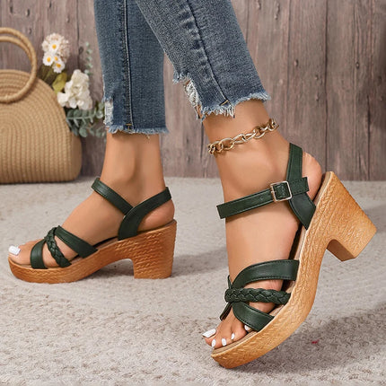 Women's Braided High Heels Sandals Summer Chunky Platform Gladiator Sandals Woman Ankle Straps Vacation Casual Shoes