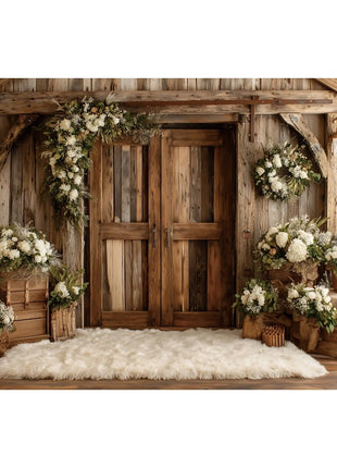 Christmas Backgrounds For Photographs Christmas Tree White Wooden Door Winter Snow Decorations