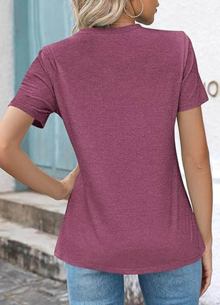 Womens Tunic Tops V Neck Shirts Short Sleeve Puff Pleated Casual Blouses Puff Pleated Work Blouse - MimiStylez