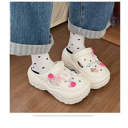 Women's Summer Beach Clogs with Adorable Cartoon Accents, Breathable Hollow Out Design, Lightweight and Comfy