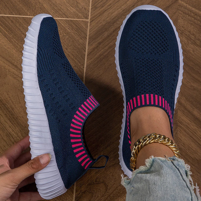 Zapatillas de punto transpirables para mujer, zapatos casuales con cordones para exteriores, zapatos bajos de malla ligeros