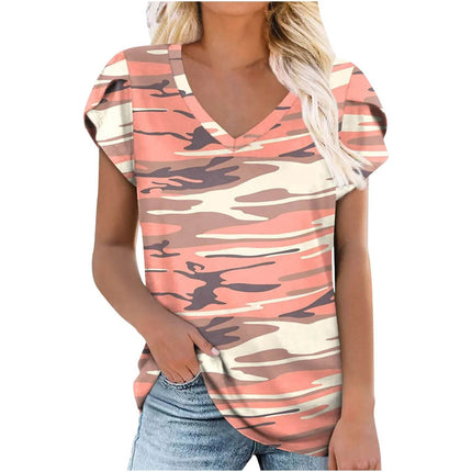 Loose Short Sleeve V-Neck Printed Womens Half Sleeve T-Shirt - MimiStylez