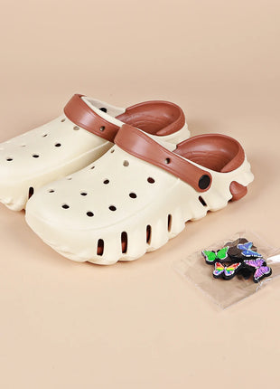 Women's Summer Beach Non-Slip Clogs Lightweight Thick Sole Closed Toe Clogs With Colorful Butterfly Decorations