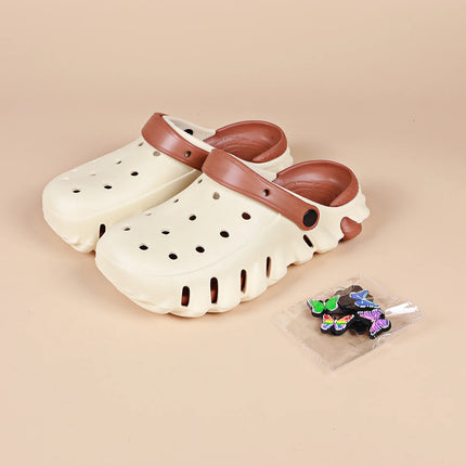 Women's Summer Beach Non-Slip Clogs Lightweight Thick Sole Closed Toe Clogs With Colorful Butterfly Decorations