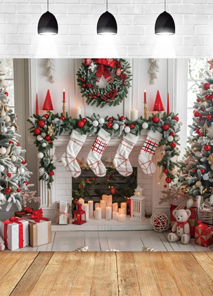 Christmas Photography Backdrop Santa Claus Window Snow Forest