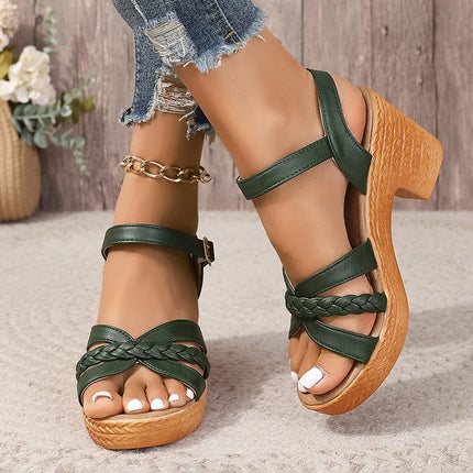 Women's Braided High Heels Sandals Summer Chunky Platform Gladiator Sandals Woman Ankle Straps Vacation Casual Shoes