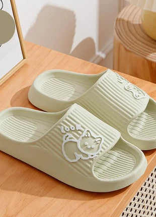Cute Cartoon Kitten Women's Summer Slippers Indoor Bathroom Cloudy Soft Sole Non-slip Leisure Comfort Couple Home Shoes - MimiStylez