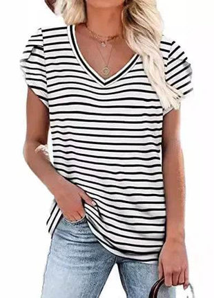 Loose Short Sleeve V-Neck Printed Womens Half Sleeve T-Shirt - MimiStylez