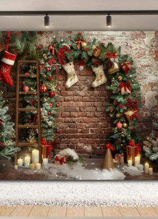 Christmas Backdrop Xmas Tree Fireplace Gift Winter Window Christmas Background
