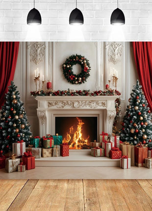 Christmas Backdrop Santa Claus Window Snow Forest Xmas Tree