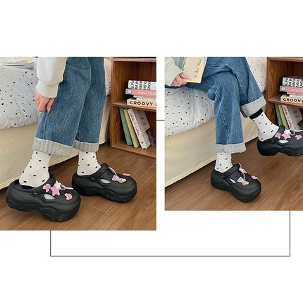 Women's Summer Beach Clogs with Adorable Cartoon Accents, Breathable Hollow Out Design, Lightweight and Comfy