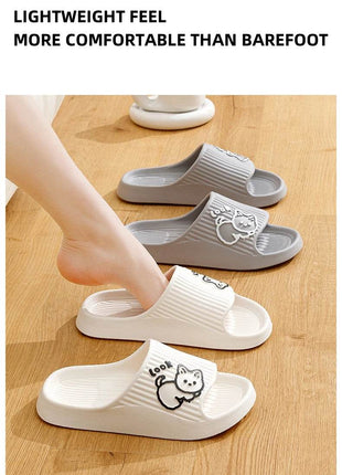 Cute Cartoon Kitten Women's Summer Slippers Indoor Bathroom Cloudy Soft Sole Non-slip Leisure Comfort Couple Home Shoes - MimiStylez