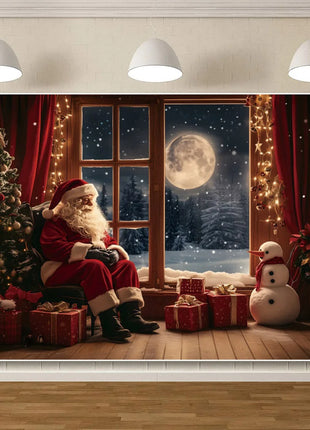 Christmas Backdrop Winter Window Xmas Tree Snowy Night