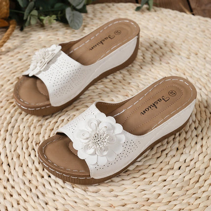 Flower Decor Women Wedge Thick Bottom Platform Sandals Anti Slip Shoes
