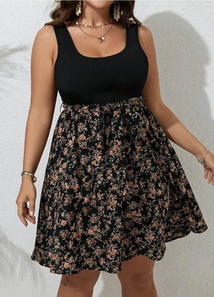 Plus Size Dress Summer Knit Floral Printed Dresses for Women Sleeveless Knee Length Big Size Tummy Control Casual Elegant Dress - MimiStylez