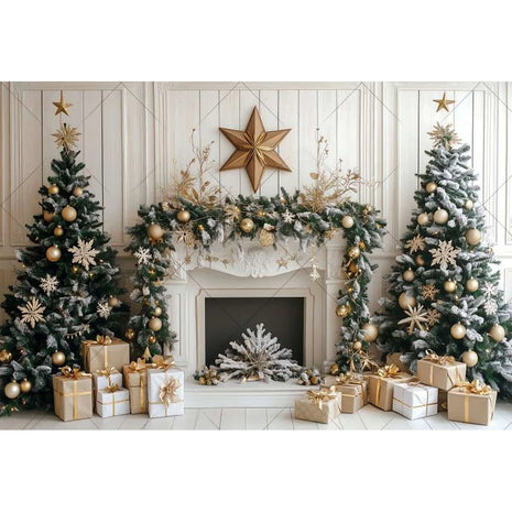 Christmas Background Xmas Tree Garland Fireplace Christmas Backdrops