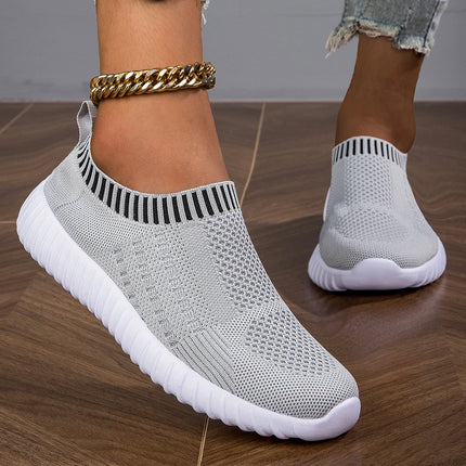 Women's Breathable Knit Sneakers, Casual Lace Up Outdoor Shoes, Lightweight Mesh Low Top Shoes