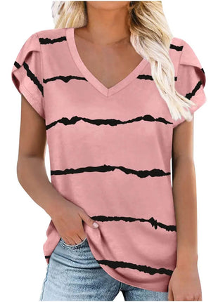 Loose Short Sleeve V-Neck Printed Womens Half Sleeve T-Shirt - MimiStylez