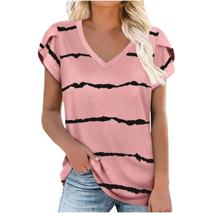 Loose Short Sleeve V-Neck Printed Womens Half Sleeve T-Shirt - MimiStylez