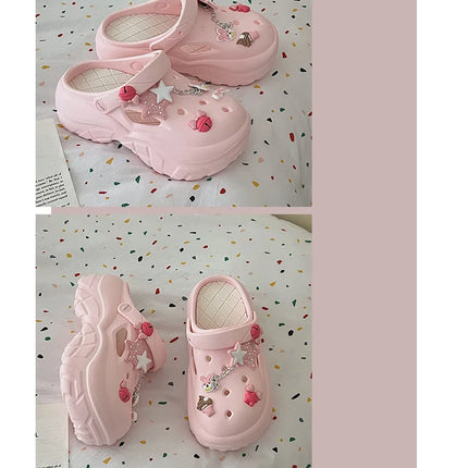 Women's Summer Beach Clogs with Adorable Cartoon Accents, Breathable Hollow Out Design, Lightweight and Comfy