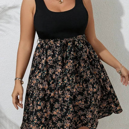 Plus Size Dress Summer Knit Floral Printed Dresses for Women Sleeveless Knee Length Big Size Tummy Control Casual Elegant Dress - MimiStylez