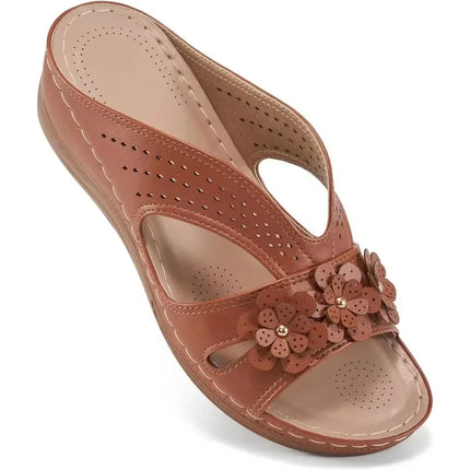 Women's Slippers Casual Flower Hollow Wedge Shoes Non-slip Sandals