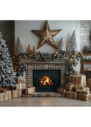 Christmas Background Xmas Tree Garland Fireplace Christmas Backdrops