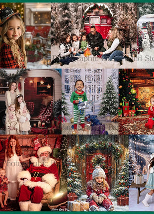 Christmas Backdrop Winter Window Xmas Tree Snowy Night Christmas Backdrop