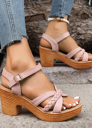 Women's Braided High Heels Sandals Summer Chunky Platform Gladiator Sandals Woman Ankle Straps Vacation Casual Shoes