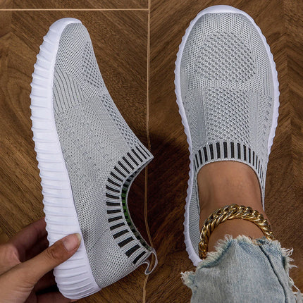 Women's Breathable Knit Sneakers, Casual Lace Up Outdoor Shoes, Lightweight Mesh Low Top Shoes