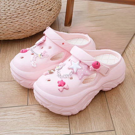 Women's Summer Beach Clogs with Adorable Cartoon Accents, Breathable Hollow Out Design, Lightweight and Comfy