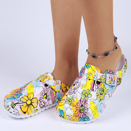 Women's Printed Garden Clogs, Summer Outdoor Sandals, Waterproof Slippers,Adjustable Slides For All Season Wear