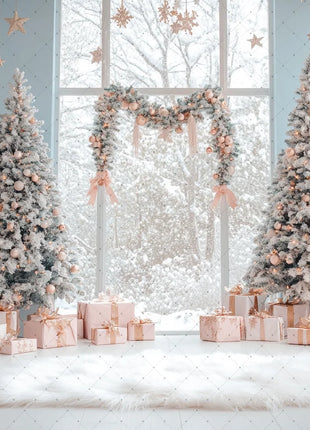 Backdrop Christmas Trees Stars Portrait Window Tulle Curtains Gift Decor