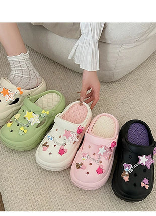 Women's Summer Beach Clogs with Adorable Cartoon Accents, Breathable Hollow Out Design, Lightweight and Comfy