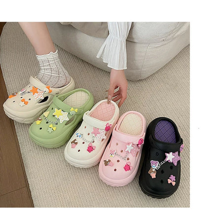Women's Summer Beach Clogs with Adorable Cartoon Accents, Breathable Hollow Out Design, Lightweight and Comfy