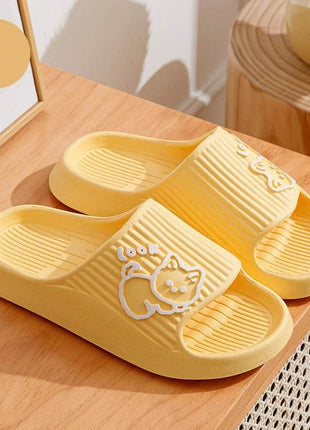 Cute Cartoon Kitten Women's Summer Slippers Indoor Bathroom Cloudy Soft Sole Non-slip Leisure Comfort Couple Home Shoes - MimiStylez