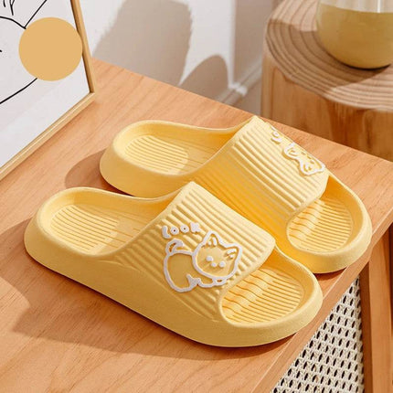 Cute Cartoon Kitten Women's Summer Slippers Indoor Bathroom Cloudy Soft Sole Non-slip Leisure Comfort Couple Home Shoes - MimiStylez