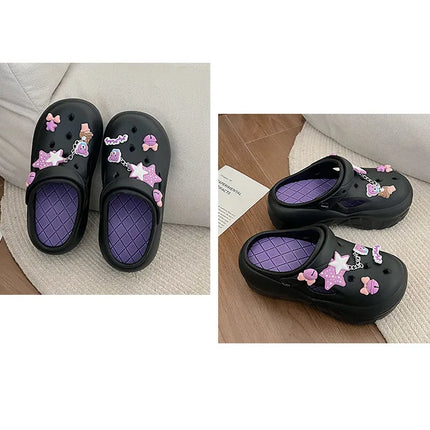 Women's Summer Beach Clogs with Adorable Cartoon Accents, Breathable Hollow Out Design, Lightweight and Comfy