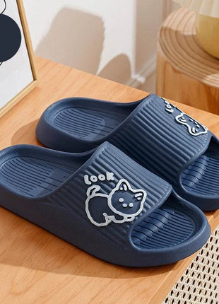 Cute Cartoon Kitten Women's Summer Slippers Indoor Bathroom Cloudy Soft Sole Non-slip Leisure Comfort Couple Home Shoes - MimiStylez