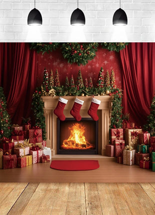 Christmas Photography Backdrop Santa Claus Window Snow Forest