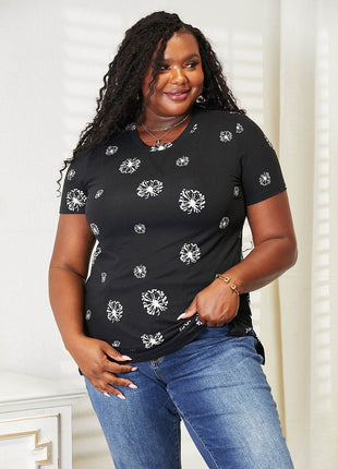 Double Take Dandelion Print Round Neck T-Shirt - MimiStylez