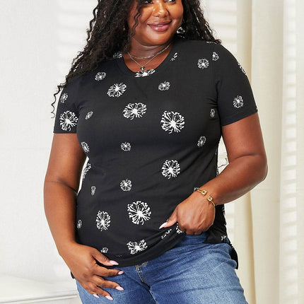 Double Take Dandelion Print Round Neck T-Shirt - MimiStylez
