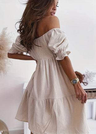 Full Size Ruffled Off-Shoulder Short Sleeve Dress - MimiStylez