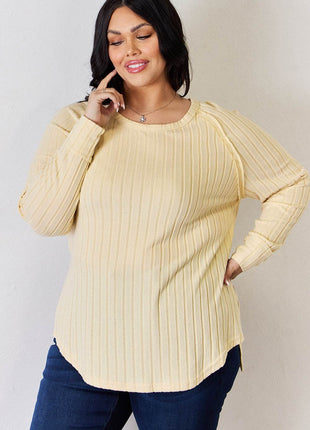 Basic Bae Full Size Ribbed Round Neck Slit T-Shirt - MimiStylez