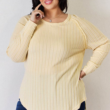 Basic Bae Full Size Ribbed Round Neck Slit T-Shirt - MimiStylez