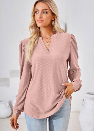 V-Neck Puff Sleeve Blouse - MimiStylez