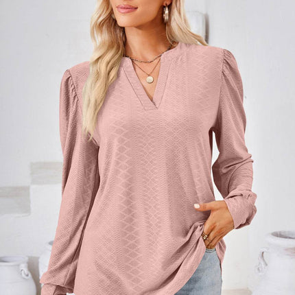 V-Neck Puff Sleeve Blouse - MimiStylez