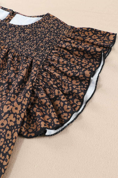 Plus Size Printed Smocked Butterfly Sleeve Blouse - MimiStylez