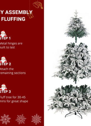 7ft Flocked Pre Lit Christmas Tree - Plush, 450 Lights, Warm Color 8 Mode, 1687 Branches